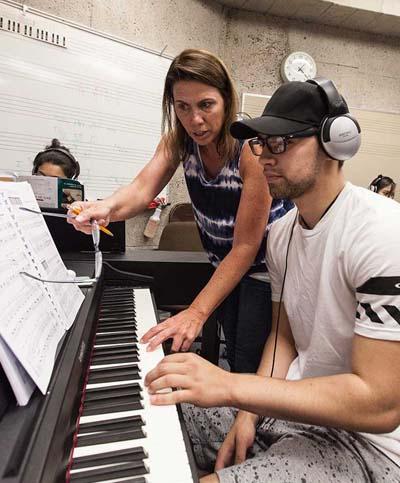 image of instructor with piano students